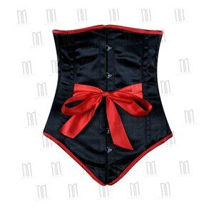 Black-Red Satin Underbust Corset 3 Layers with Bow & Stainless Steel Busk